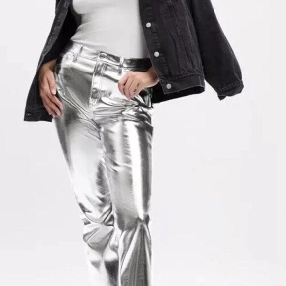 GAP - high rise vintage slim - vegan leather silver pants- Ladies 29/ 8Short - Picture 4 of 9